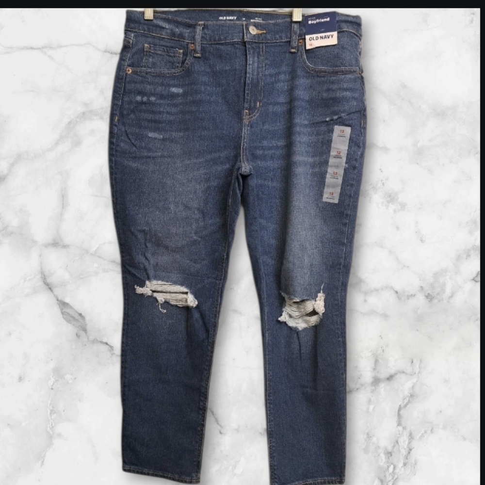 NEW Old Navy Mid-Rise Boyfriend Women's  Size 24 Distressed Medium Wash Denim